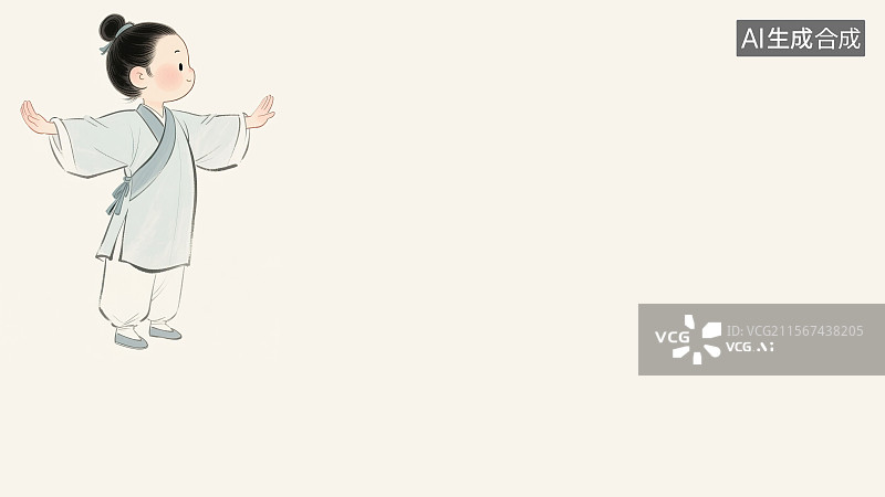 【AI数字艺术】复古中国风水墨画左上背景，八段锦动作第四式五劳七伤往后瞧 古代武学中医养生锻炼健身体育操全民健身日图片素材