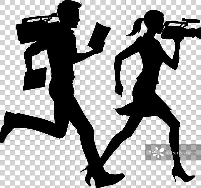 新闻记者与摄影师的剪影孤立图像图片素材