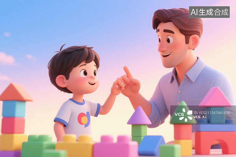 【AI数字艺术】父与子玩积木图片素材