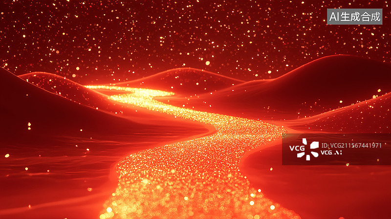 【AI数字艺术】【AI数字艺术】商务红色背景——金色抽象道路图片素材