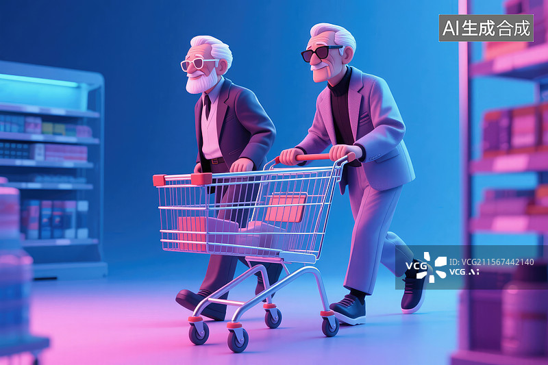 【AI数字艺术】两位老爷爷购物图片素材