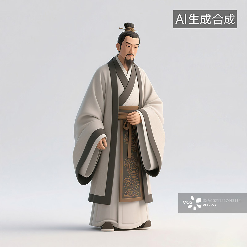 【AI数字艺术】中国古代百家争鸣文人官宦诗人学者行礼形象 春秋战国秦汉时期汉服 新国风古风3D卡通Q版三维渲染盲盒图片素材