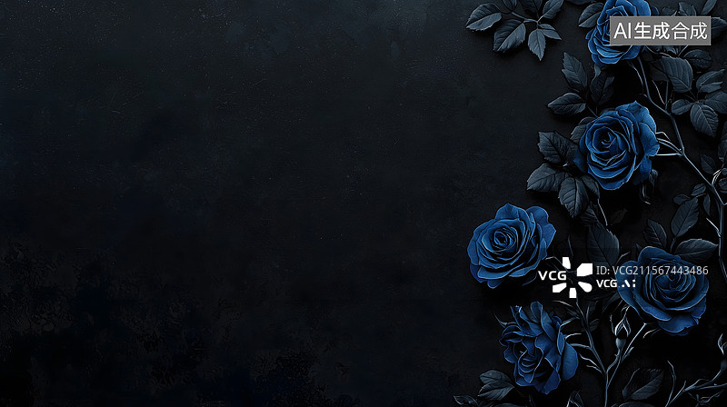 【AI数字艺术】幽蓝玫瑰秘影图片素材