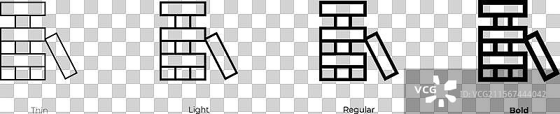 积木图标，细体、轻体、常规体和粗体风格图片素材