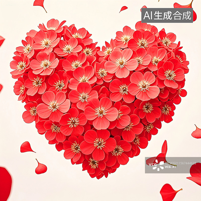 【AI数字艺术】红色花朵组成心型图片素材