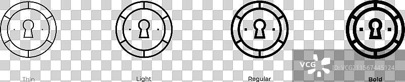 钥匙孔图标，细体、常规体和粗体风格图片素材