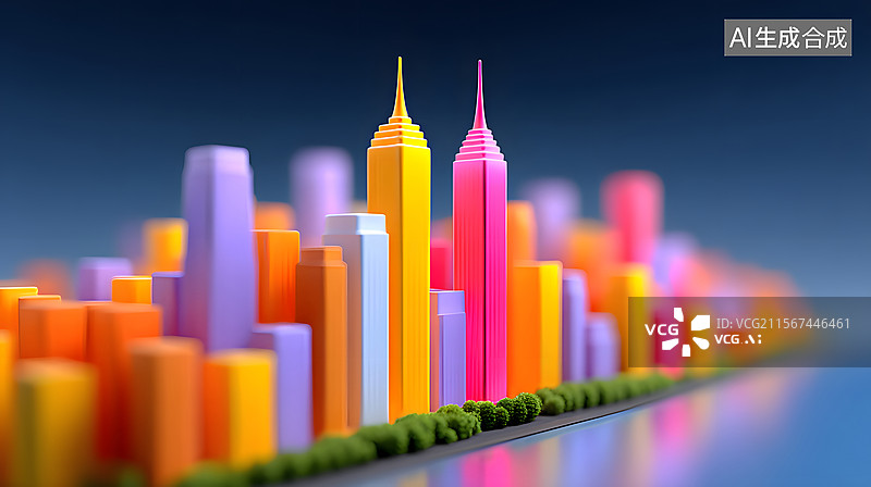 【AI数字艺术】彩色积木城市建筑群模型背景图片素材