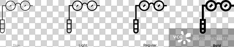 长柄眼镜图标，细体、轻体、常规体和粗体风格图片素材