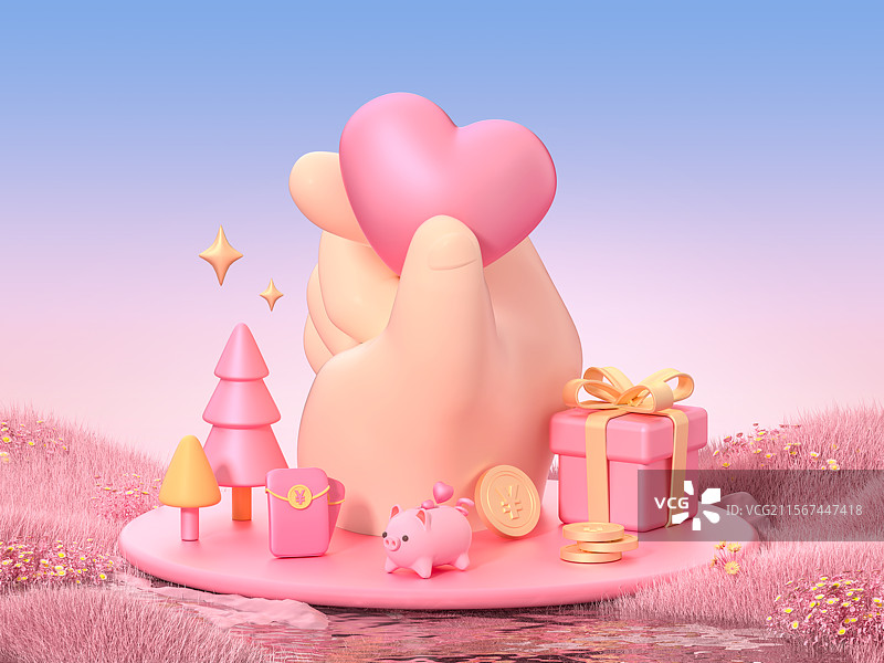 情人节电商促销比心爱心大手活动元素堆图片素材