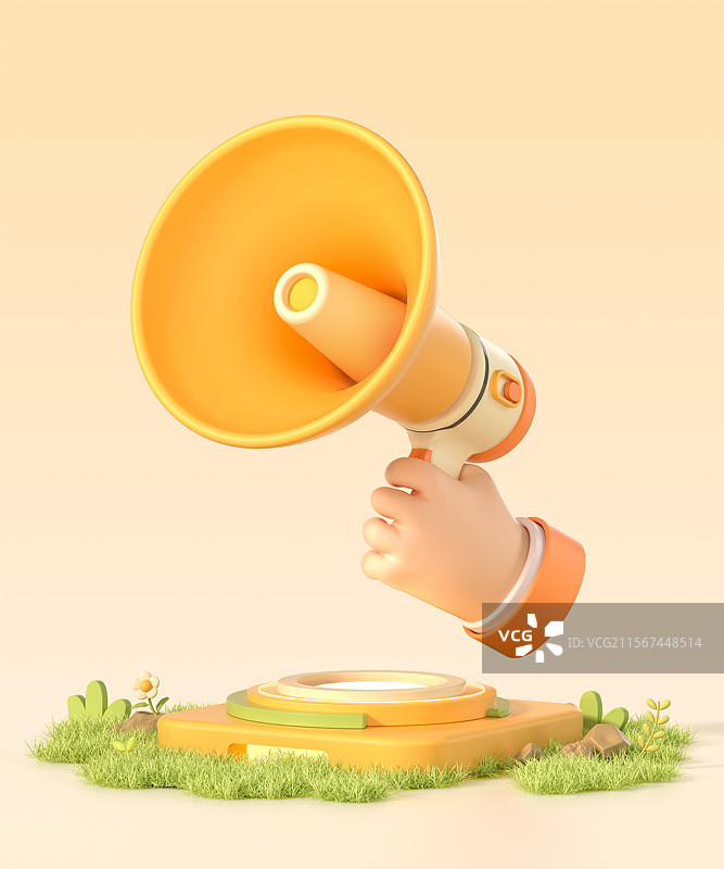 橙色电商促销手持扩声器喇叭活动3D场景图片素材