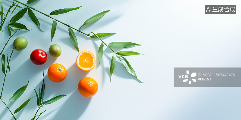 【AI数字艺术】清新水果组合摄影风格健康饮食宣传海报插画图片素材