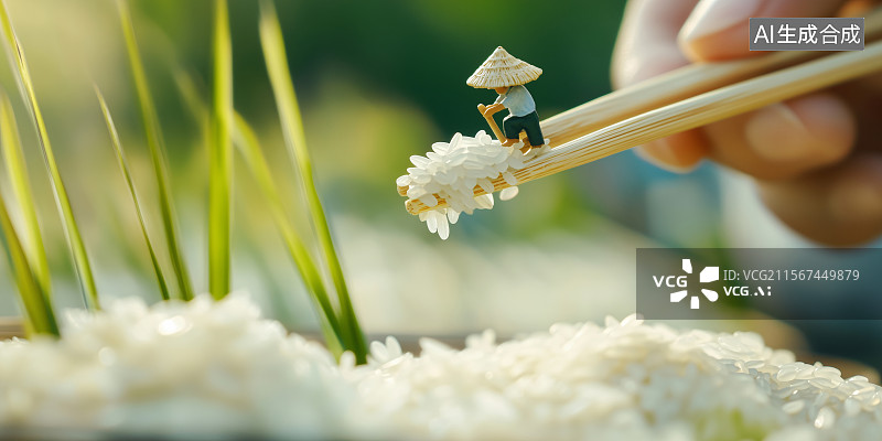 【AI数字艺术】稻田微型人物摄影风格创意农业水稻小麦宣传海报插画图片素材