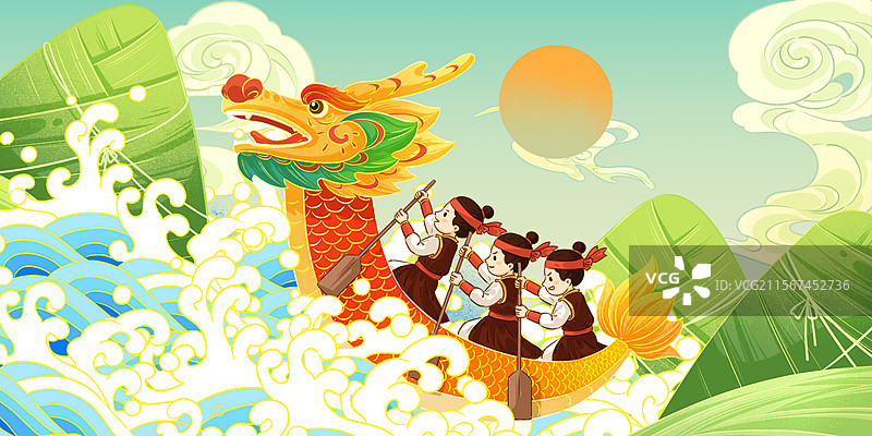 端午节赛龙舟插画图片素材