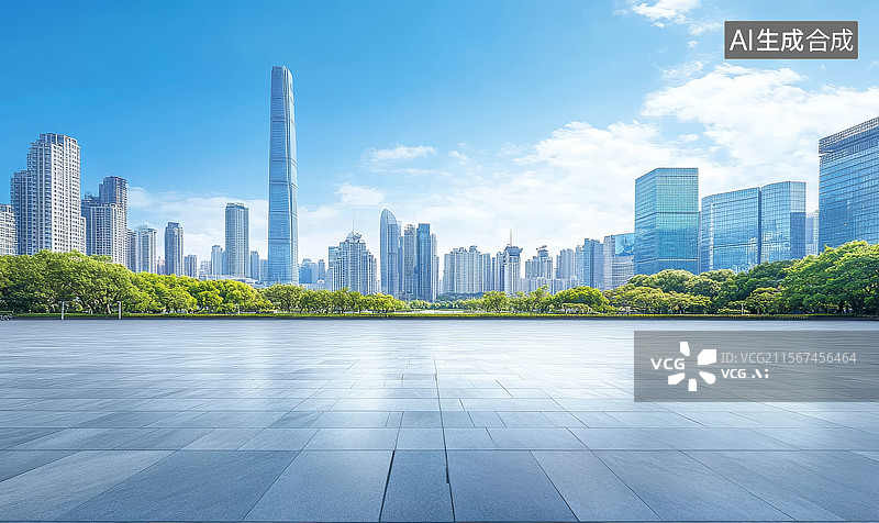 【AI数字艺术】现代城市天际线与广场图片素材