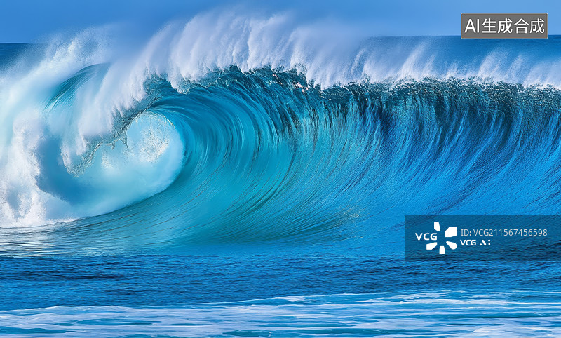 【AI数字艺术】巨大的蓝色海浪图片素材