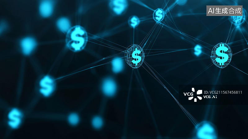 【AI数字艺术】网络中的美元符号连接图片素材