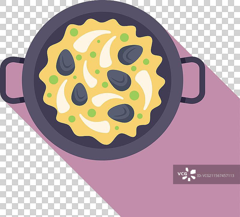 传统西班牙海鲜饭在锅中烹饪图片素材