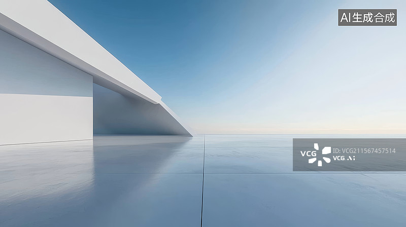 【AI数字艺术】现代建筑与天空的极简景观图片素材