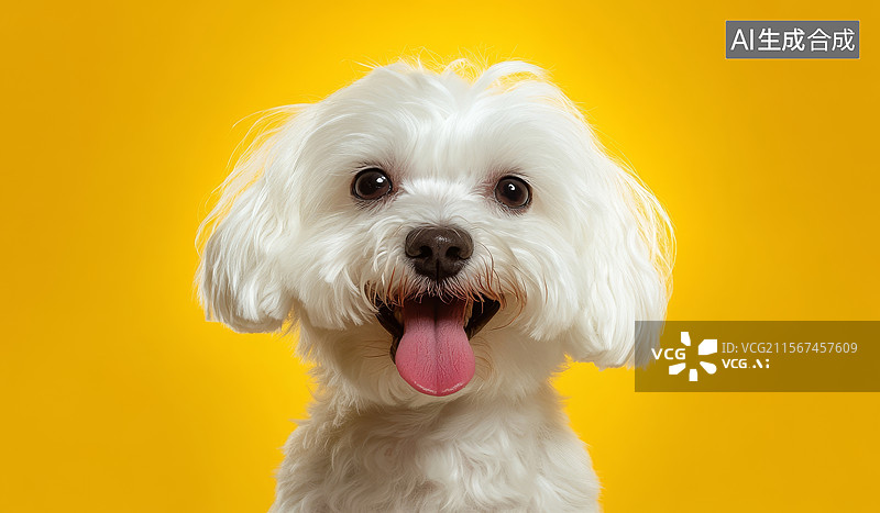 【AI数字艺术】白色小狗在黄色背景前图片素材