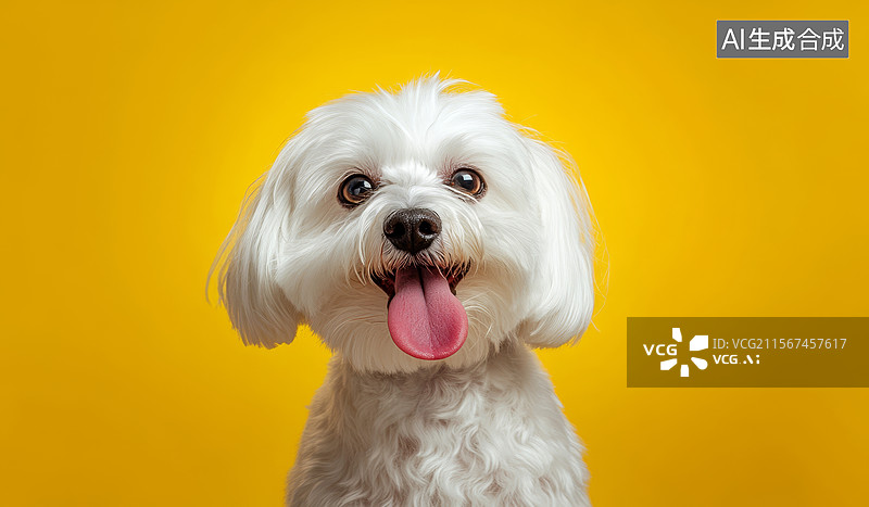 【AI数字艺术】白色小狗伸出舌头图片素材
