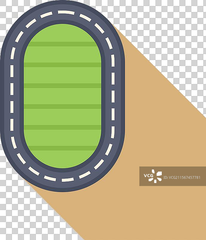 椭圆形赛道，内场有绿色草坪，背景为黄色图片素材