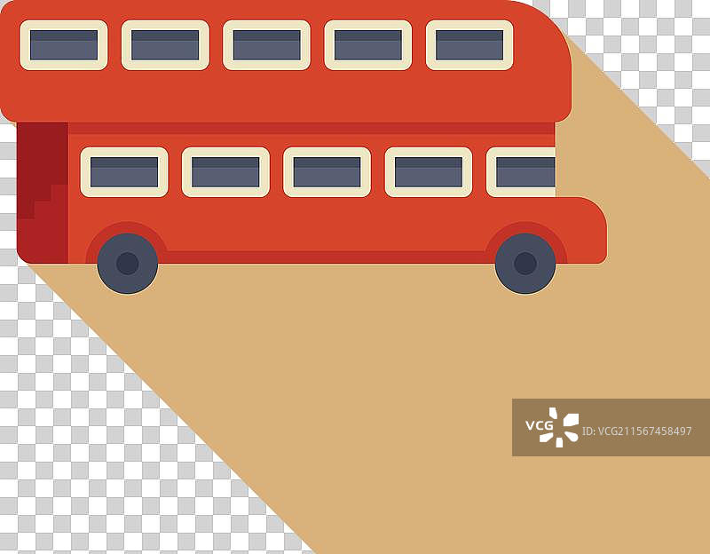 红色双层巴士穿行于城市中图片素材