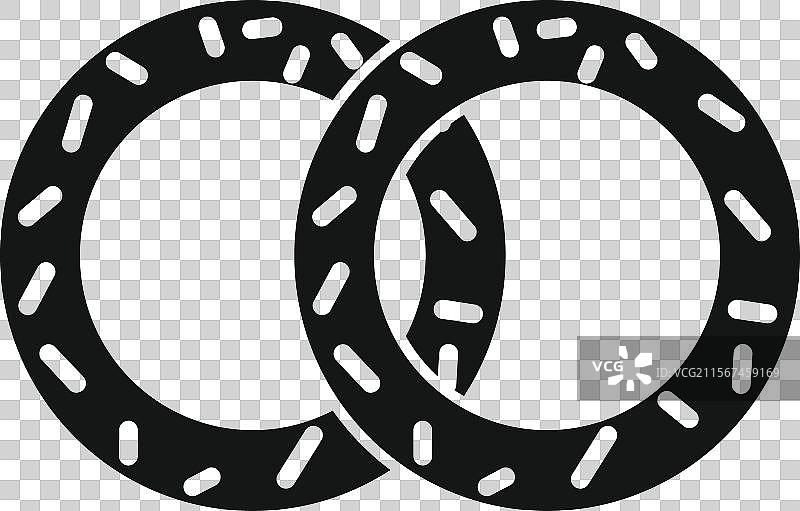 两个互锁的黑色橡胶垫圈，带有白色部分图片素材