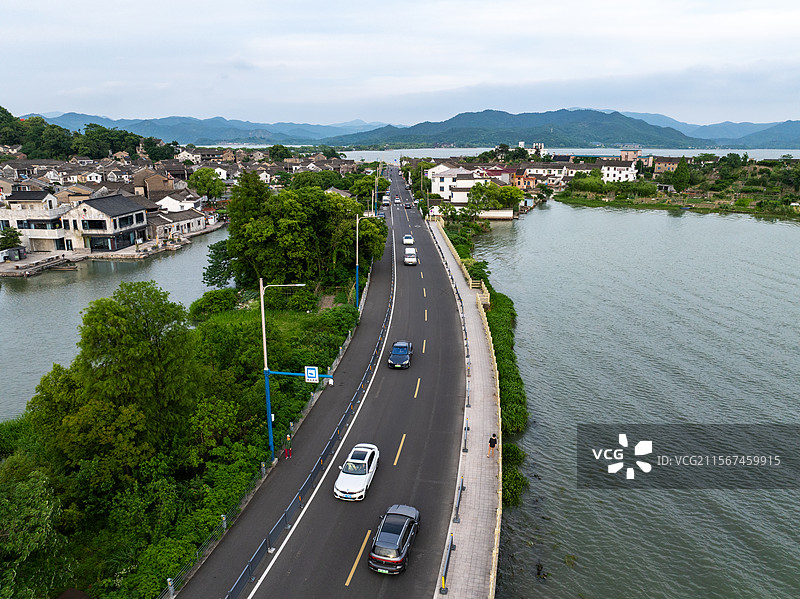 浙江宁波东钱湖建设村陶麓街区航拍图片素材