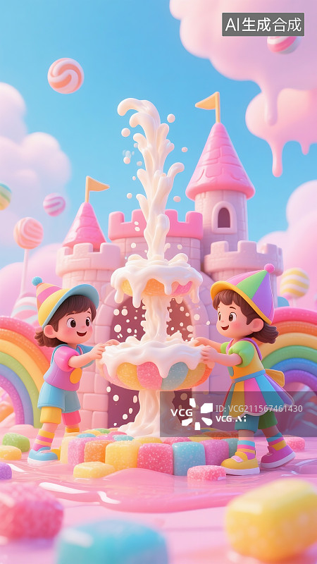 【AI数字艺术】61儿童节梦幻糖果城堡场景图片素材