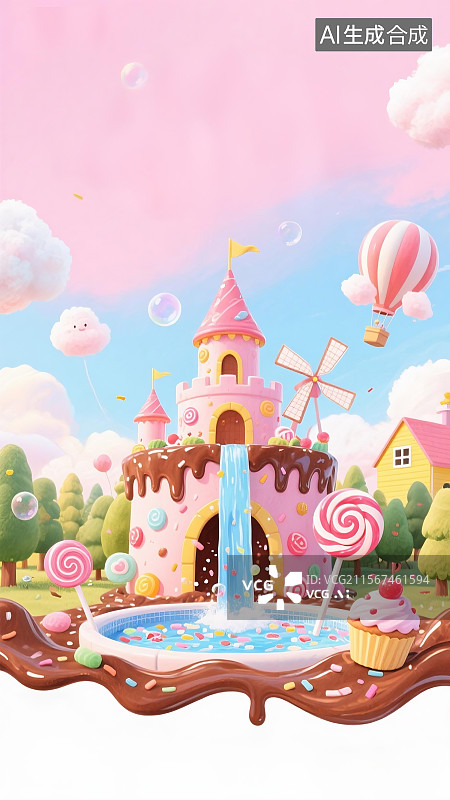 【AI数字艺术】61儿童节梦幻糖果彩虹城堡场景图片素材
