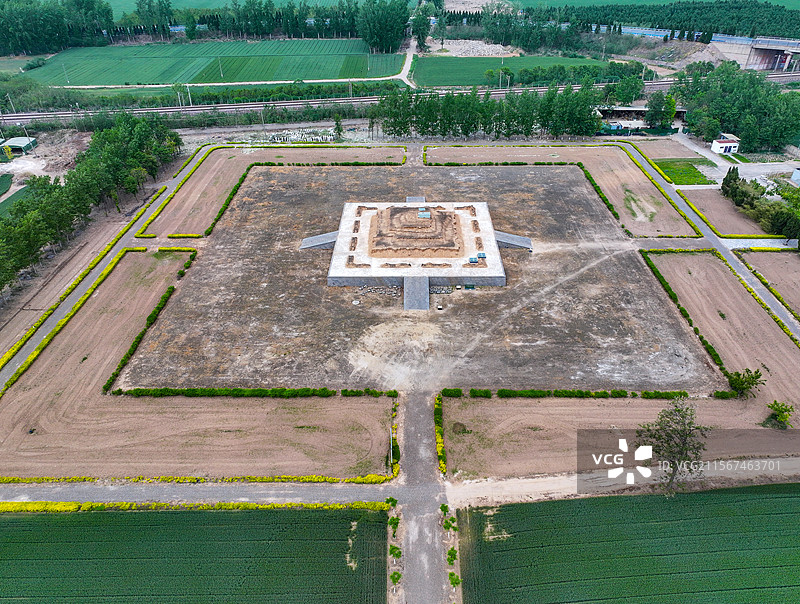 河南省洛阳市汉魏洛阳故城宫城遗址永宁寺遗址航拍图片素材