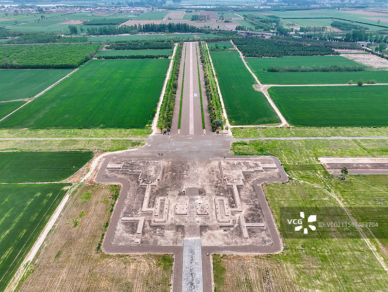 河南省洛阳市汉魏洛阳故城宫城遗址永宁寺遗址航拍图片素材