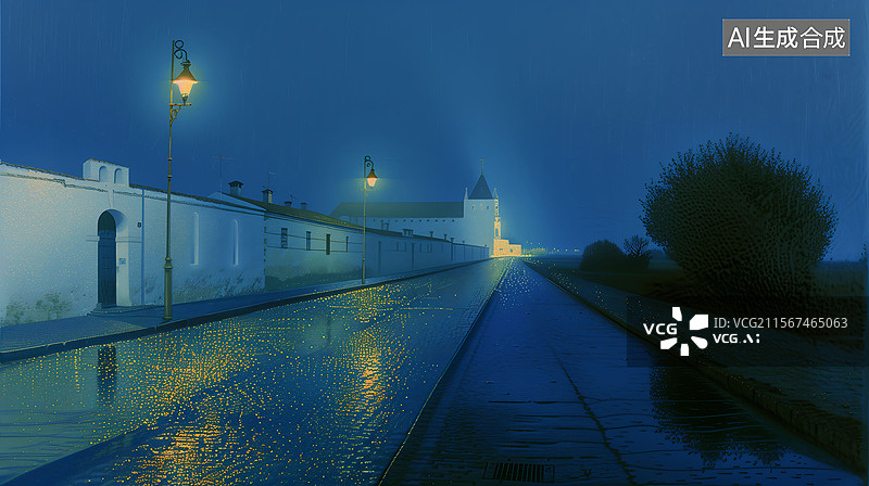 【AI数字艺术】安静的街道印象派油画场景图片素材