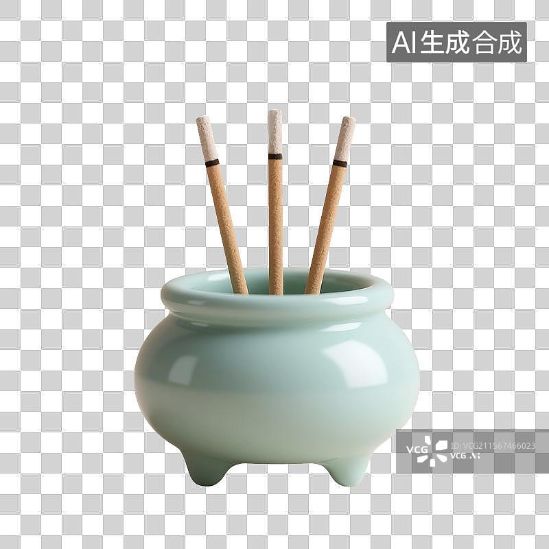 【AI数字艺术】3D渲染，中国风香炉，陶瓷香炉，清明节祭祀祭奠，焚香，沉香，香道，香文化，免抠元素图片素材