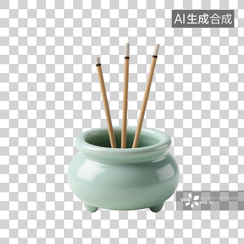 【AI数字艺术】3D渲染，中国风香炉，陶瓷香炉，清明节祭祀祭奠，焚香，沉香，香道，香文化，免抠元素图片素材
