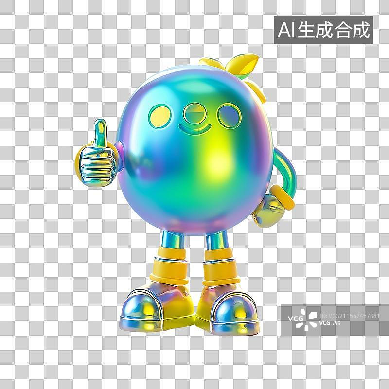【AI数字艺术】3D渲染，炫彩激光镭射酸性金属质感，点赞手势，竖起大拇指，赞扬，表扬手势，手，图形图标，免抠元素图片素材