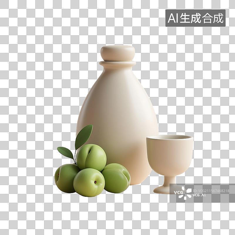 【AI数字艺术】国风手绘插画，青梅酒，梅子酒，米酒，酒壶，酒坛子，酒缸，酒杯，传统文化，酒文化，免抠元素图片素材