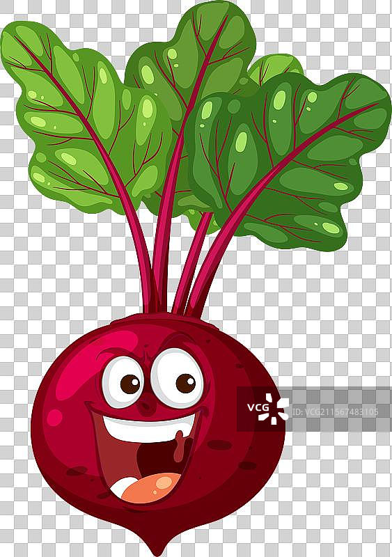 微笑的甜菜根与绿色叶子图片素材