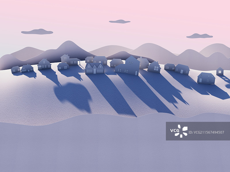 纸片组成的有远山的村庄图片素材