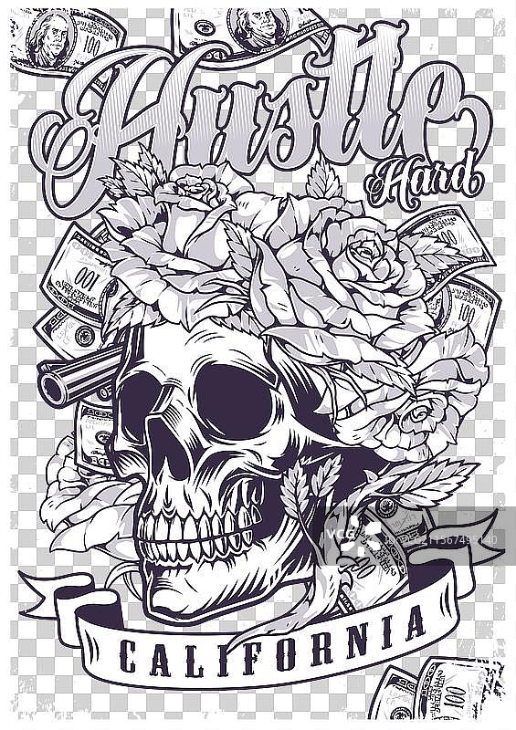 复古风格的黑白贴纸，努力奋斗图片素材