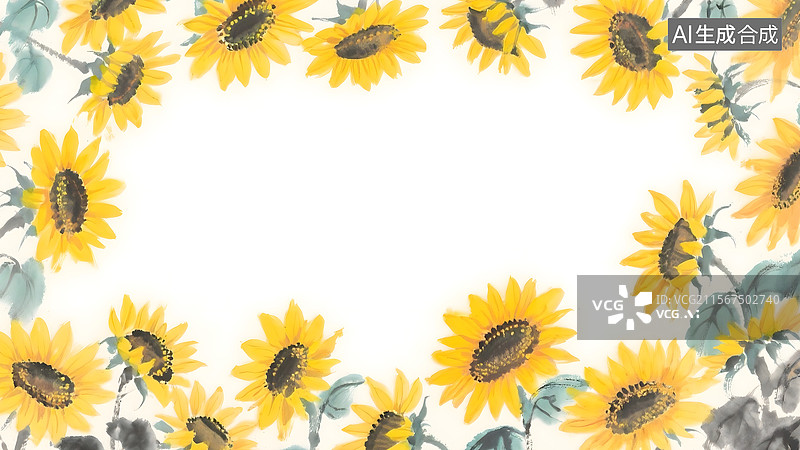 【AI数字艺术】向日葵水墨画背景最大图片素材