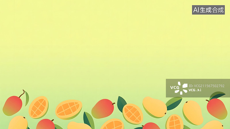 【AI数字艺术】芒果2D卡通背景居下图片素材