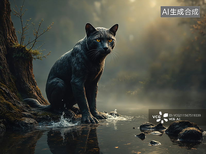 【AI数字艺术】森林黑猫图片素材