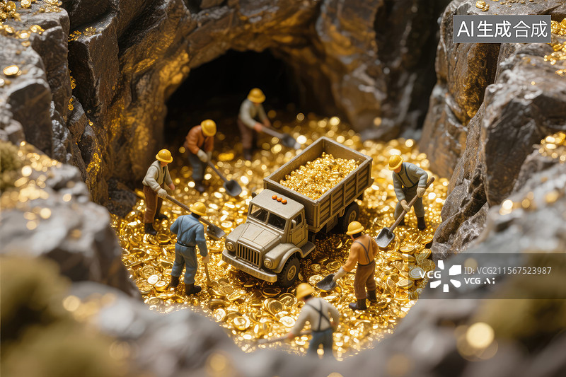 【AI数字艺术】洞穴中的微型淘金者图片素材