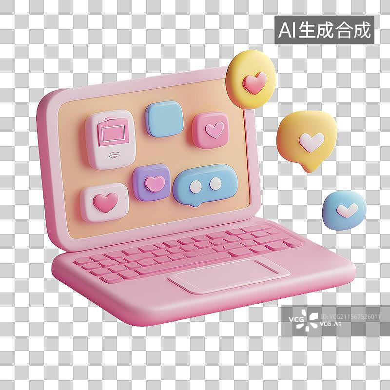 【AI数字艺术】粉红笔记本电脑，对话气泡，社交聊天图片素材