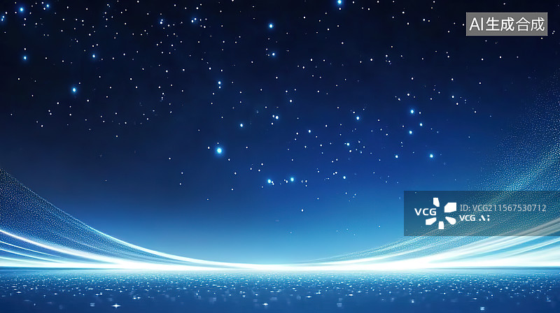 【AI数字艺术】蓝色星空和流动的曲线科技背景图片素材