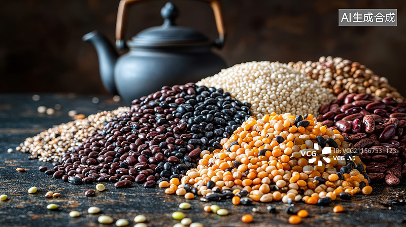 【AI数字艺术】各种豆类和谷物的组合图片素材