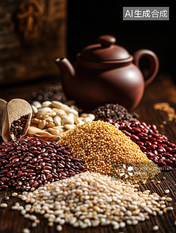 【AI数字艺术】各种豆类和谷物的组合图片素材