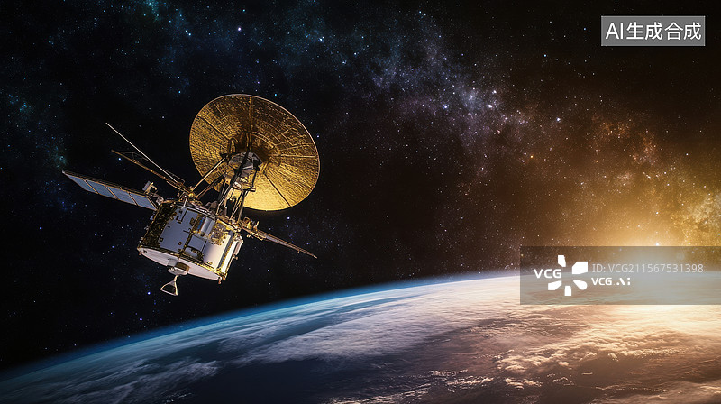 【AI数字艺术】卫星在太空中环绕地球图片素材