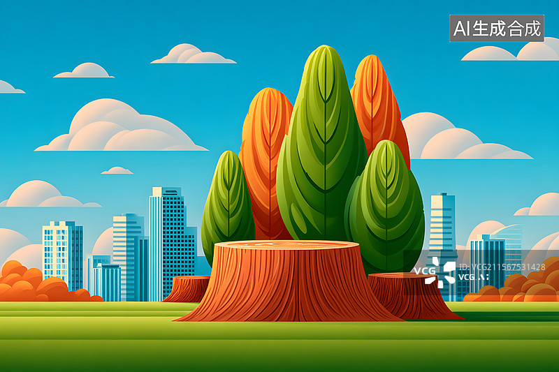 【AI数字艺术】环保森林与生态平衡的卡通插画图片素材